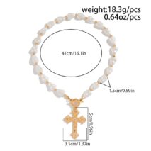Baroque Toggle Clasp Cross Pendant Irregular Pearl Chain Necklace - ArtGalleryZen