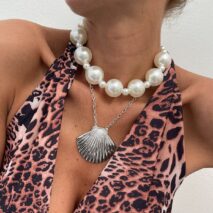 Beach Style 2pcs Chunky Shell Pendant Pearl Chain Necklace Set - ArtGalleryZen