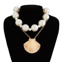 Beach Style 2pcs Chunky Shell Pendant Pearl Chain Necklace Set - ArtGalleryZen