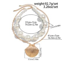 Beach Style 2pcs Chunky Shell Pendant Pearl Chain Necklace Set - ArtGalleryZen