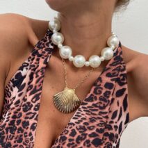 Beach Style 2pcs Chunky Shell Pendant Pearl Chain Necklace Set - ArtGalleryZen