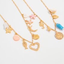Beach Style 2pcs Enamel Shell Starfish Heart Fish Pendant Necklace Set - ArtGalleryZen