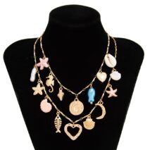 Beach Style 2pcs Enamel Shell Starfish Heart Fish Pendant Necklace Set - ArtGalleryZen