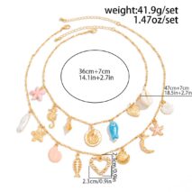 Beach Style 2pcs Enamel Shell Starfish Heart Fish Pendant Necklace Set - ArtGalleryZen