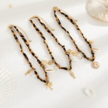 Beach Style 3pcs Conch Fish Bone Coconut Tree Pendant Leopard Print Necklace Set - ArtGalleryZen