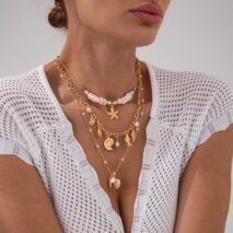 Beach Style 3pcs Conch Shell Starfish Pendant Pearl Chain Necklace Set - ArtGalleryZen