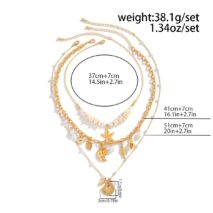 Beach Style 3pcs Conch Shell Starfish Pendant Pearl Chain Necklace Set - ArtGalleryZen