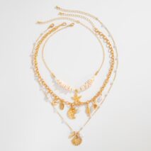 Beach Style 3pcs Conch Shell Starfish Pendant Pearl Chain Necklace Set - ArtGalleryZen