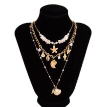 Beach Style 3pcs Conch Shell Starfish Pendant Pearl Chain Necklace Set - ArtGalleryZen