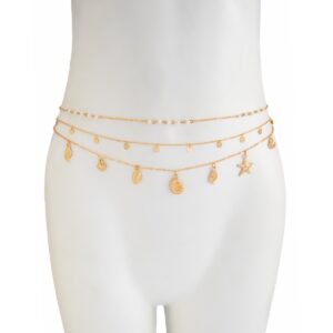 Beach Style 3pcs Conch Shell Starfish Pendant Pearl Waist Chain Set - ArtGalleryZen