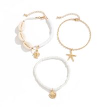Beach Style 3Pcs Conch Starfish Turtle Charm Seed Bead Anklet Set - ArtGalleryZen
