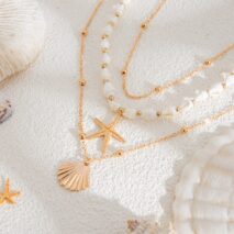 Beach Style 3pcs Shell Starfish Pendant Conch Chain Necklace Set - ArtGalleryZen