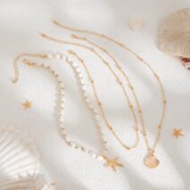 Beach Style 3pcs Shell Starfish Pendant Conch Chain Necklace Set - ArtGalleryZen