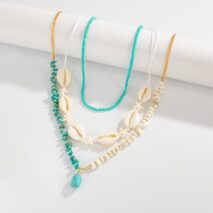 Beach Style 3pcs Turquoise Charm Conch Starfish Seed Beaded Chain Necklace Set - ArtGalleryZen