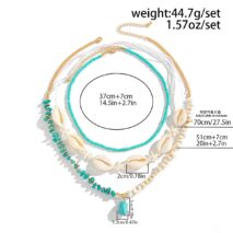Beach Style 3pcs Turquoise Charm Conch Starfish Seed Beaded Chain Necklace Set - ArtGalleryZen