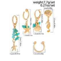 Beach Style 5 Pcs Dangling Turquoise Shell Starfish Seahorse Huggie Hoop Earrings Set - ArtGalleryZen