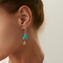 Beach Style 5 Pcs Dangling Turquoise Shell Starfish Seahorse Huggie Hoop Earrings Set - ArtGalleryZen