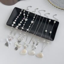Beach Style 5pcs Natural Shell Bowknot Heart Pendant Pearl Chain Necklace Set - ArtGalleryZen