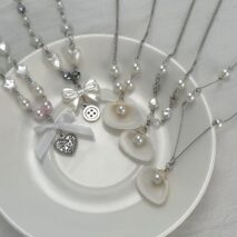 Beach Style 5pcs Natural Shell Bowknot Heart Pendant Pearl Chain Necklace Set - ArtGalleryZen