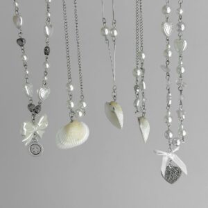 Beach Style 5pcs Natural Shell Bowknot Heart Pendant Pearl Chain Necklace Set - ArtGalleryZen