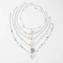 Beach Style 5pcs Natural Shell Bowknot Heart Pendant Pearl Chain Necklace Set - ArtGalleryZen