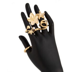 Beach Style 6pcs Flower Starfish Shell Pearl Ring Set - ArtGalleryZen