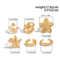 Beach Style 6pcs Flower Starfish Shell Pearl Ring Set - ArtGalleryZen