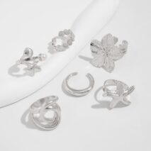 Beach Style 6pcs Flower Starfish Shell Pearl Ring Set - ArtGalleryZen
