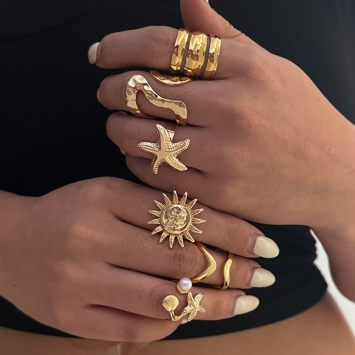 Beach Style 6pcs Starfish Sun Ring Set - ArtGalleryZen