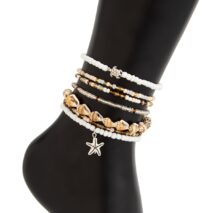 Beach Style 7pcs Starfish Charm Conch Seed Beaded Anklet Set - ArtGalleryZen