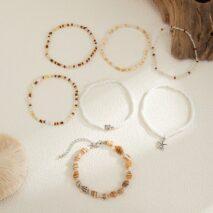 Beach Style 7pcs Starfish Charm Conch Seed Beaded Anklet Set - ArtGalleryZen
