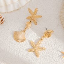 Beach Style Asymmetric Shell Starfish Dangle Earrings - ArtGalleryZen