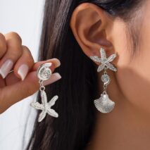 Beach Style Asymmetric Shell Starfish Dangle Earrings - ArtGalleryZen