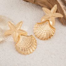 Beach Style Chunky Shell Starfish Earrings - ArtGalleryZen