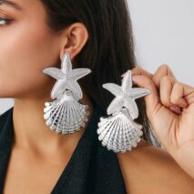 Beach Style Chunky Shell Starfish Earrings - ArtGalleryZen