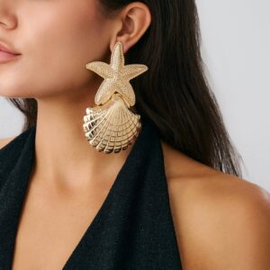 Beach Style Chunky Shell Starfish Earrings - ArtGalleryZen