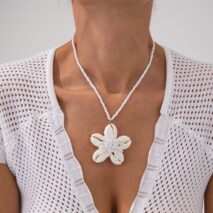 Beach Style Conch Flower Pendant Seed Bead Necklace - ArtGalleryZen