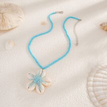 Beach Style Conch Flower Pendant Seed Bead Necklace - ArtGalleryZen