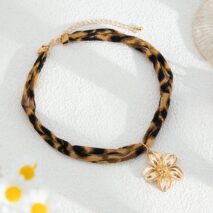 Beach Style Conch Starfish Flower Pendant Leopard Choker Necklace - ArtGalleryZen