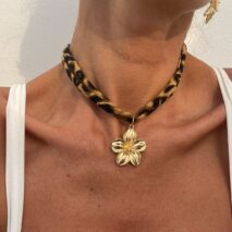 Beach Style Conch Starfish Flower Pendant Leopard Choker Necklace - ArtGalleryZen