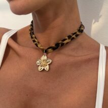 Beach Style Conch Starfish Flower Pendant Leopard Choker Necklace - ArtGalleryZen
