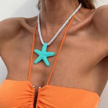 Beach Style Enamel Starfish Pendant Necklace - ArtGalleryZen