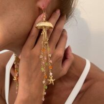 Beach Style Jellyfish Crystal Tassel Earrings - ArtGalleryZen