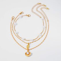 Beach Style Layered Conch Shell Charm Pearl Chain Anklet - ArtGalleryZen