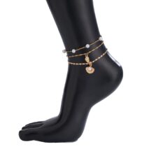Beach Style Layered Conch Shell Charm Pearl Chain Anklet - ArtGalleryZen