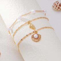 Beach Style Layered Conch Shell Charm Pearl Chain Anklet - ArtGalleryZen