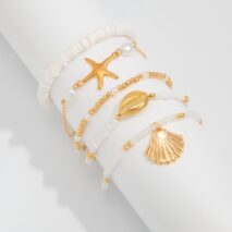 Beach Style Layered Shell Starfish Charm Seed Bead Anklet Set - ArtGalleryZen