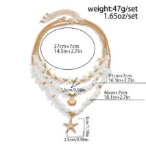 Beach Style Layered Shell Starfish Pendant Turquoise Stone Chain Necklace Set - ArtGalleryZen