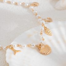 Beach Style Mermaid Tail Conch Shell Pendant Pearl Chain Necklace - ArtGalleryZen