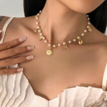 Beach Style Mermaid Tail Conch Shell Pendant Pearl Chain Necklace - ArtGalleryZen